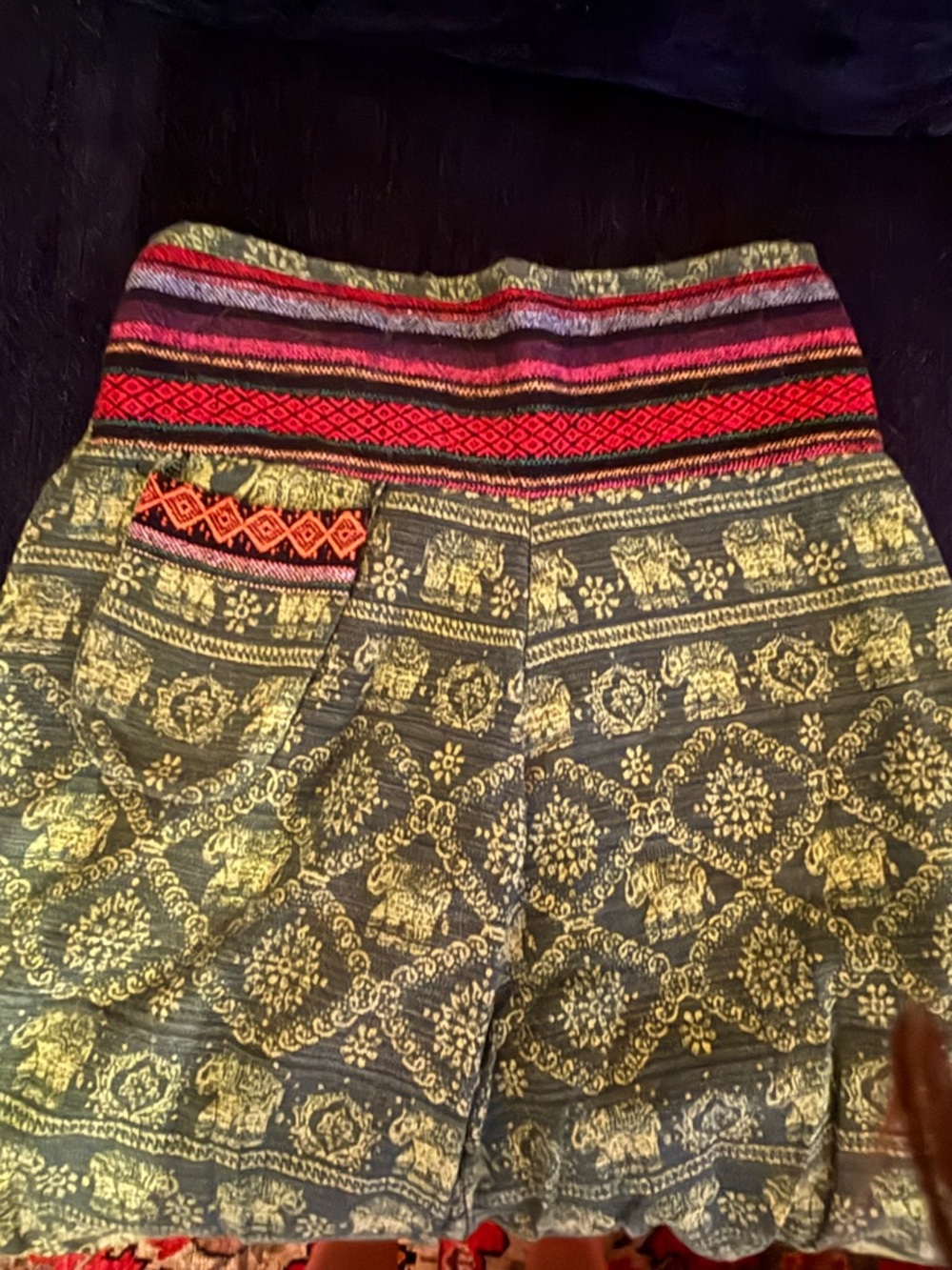 Boho Patterned Pull-On Shorts with Colorful Waistband